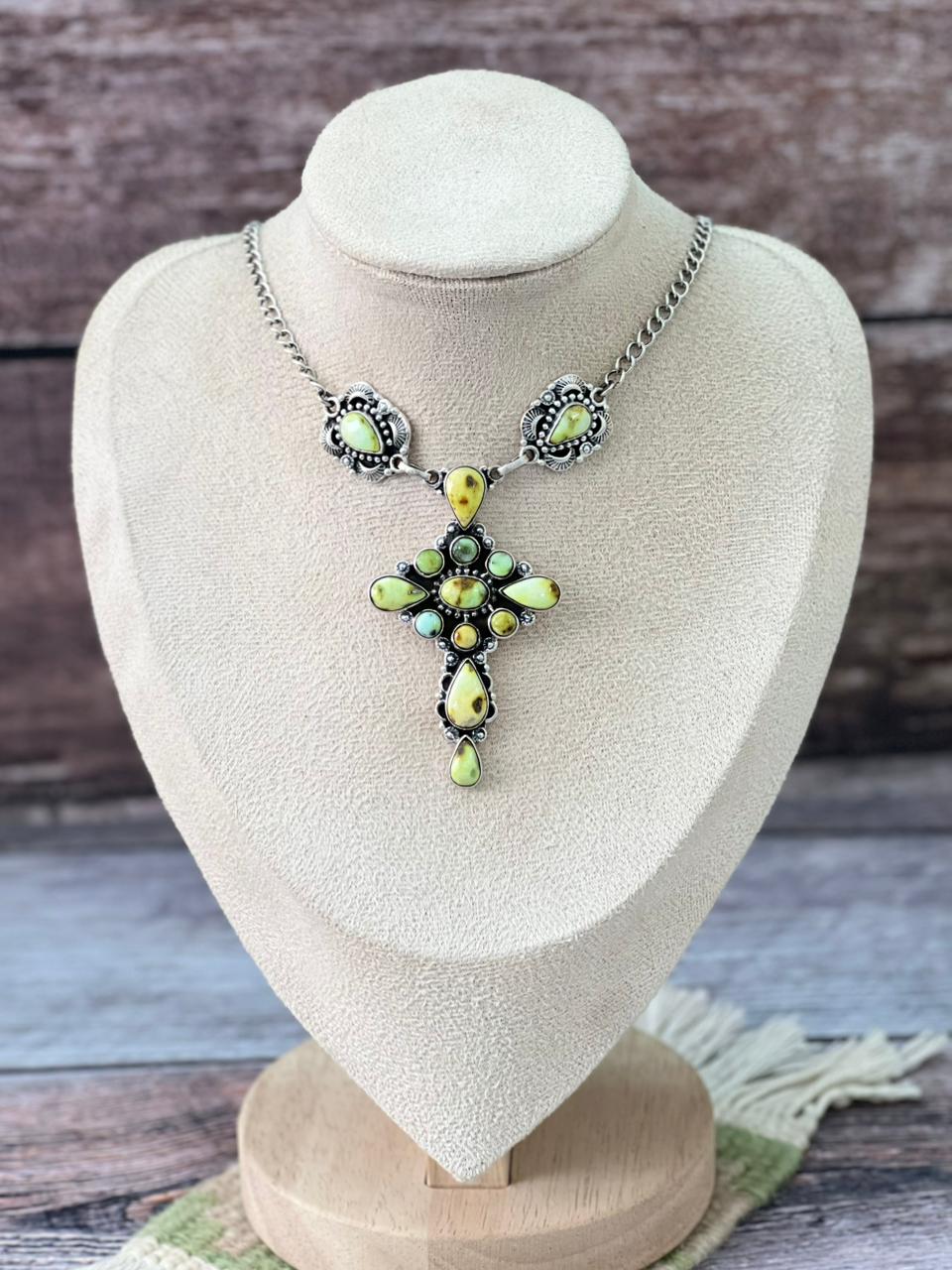 Handmade Sterling Silver Emerald Valley, Palomino Turquoise Necklace "Signed Nizhoni"