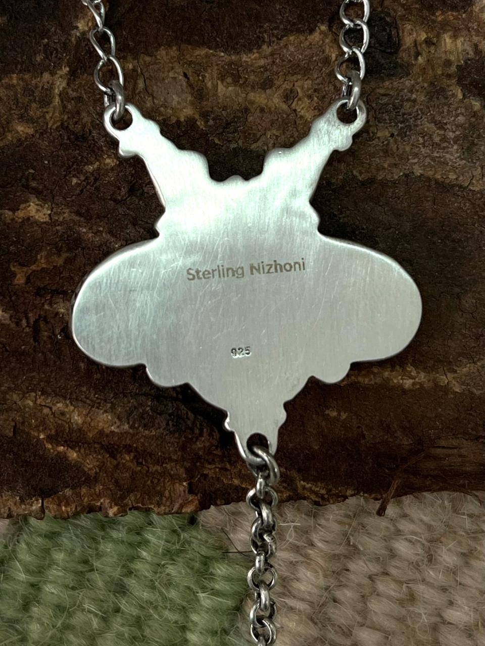 Handmade Sterling Silver Sonoran Mountain Turquoise Drop Necklace "Signed Nizhoni"