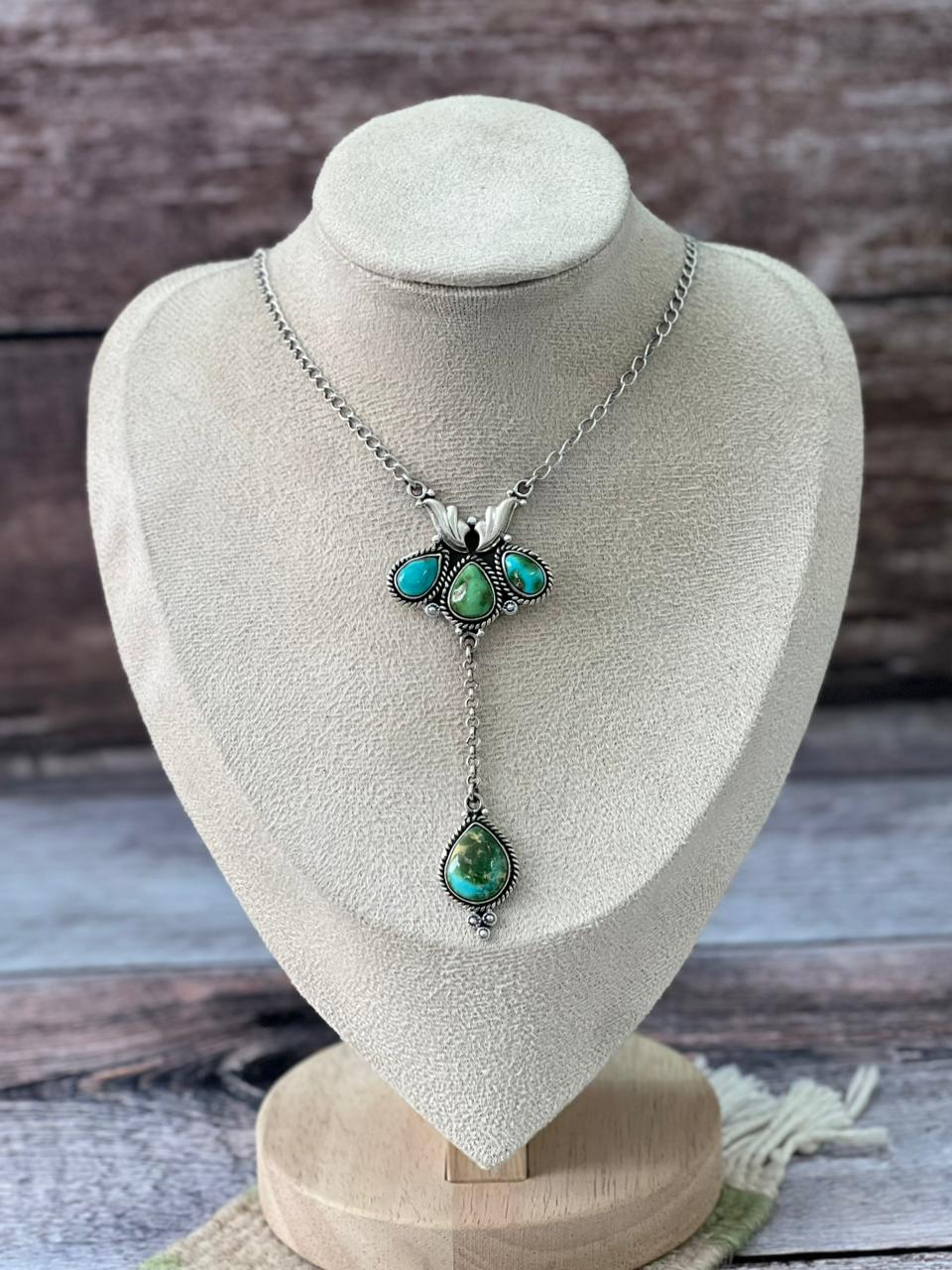 Handmade Sterling Silver Sonoran Mountain Turquoise Drop Necklace "Signed Nizhoni"