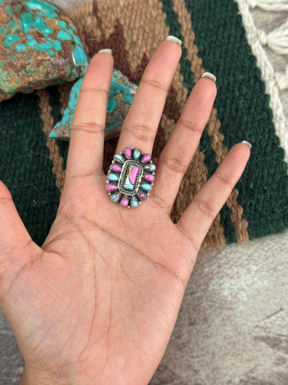 Handmade Sterling Silver Cotton Candy Adjustable Ring "Singed Nizhoni"