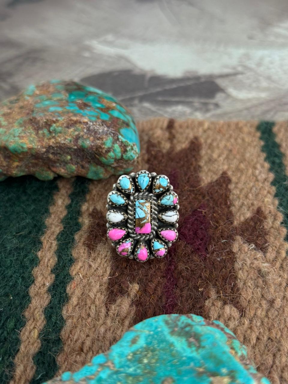 Handmade Sterling Silver Cotton Candy Adjustable Ring "Singed Nizhoni"