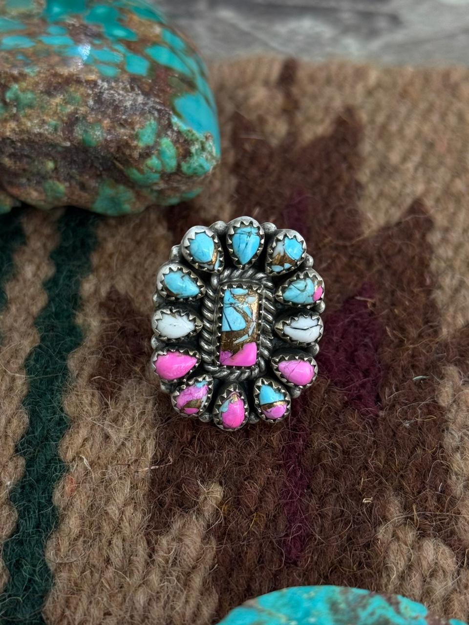 Handmade Sterling Silver Cotton Candy Adjustable Ring "Singed Nizhoni"