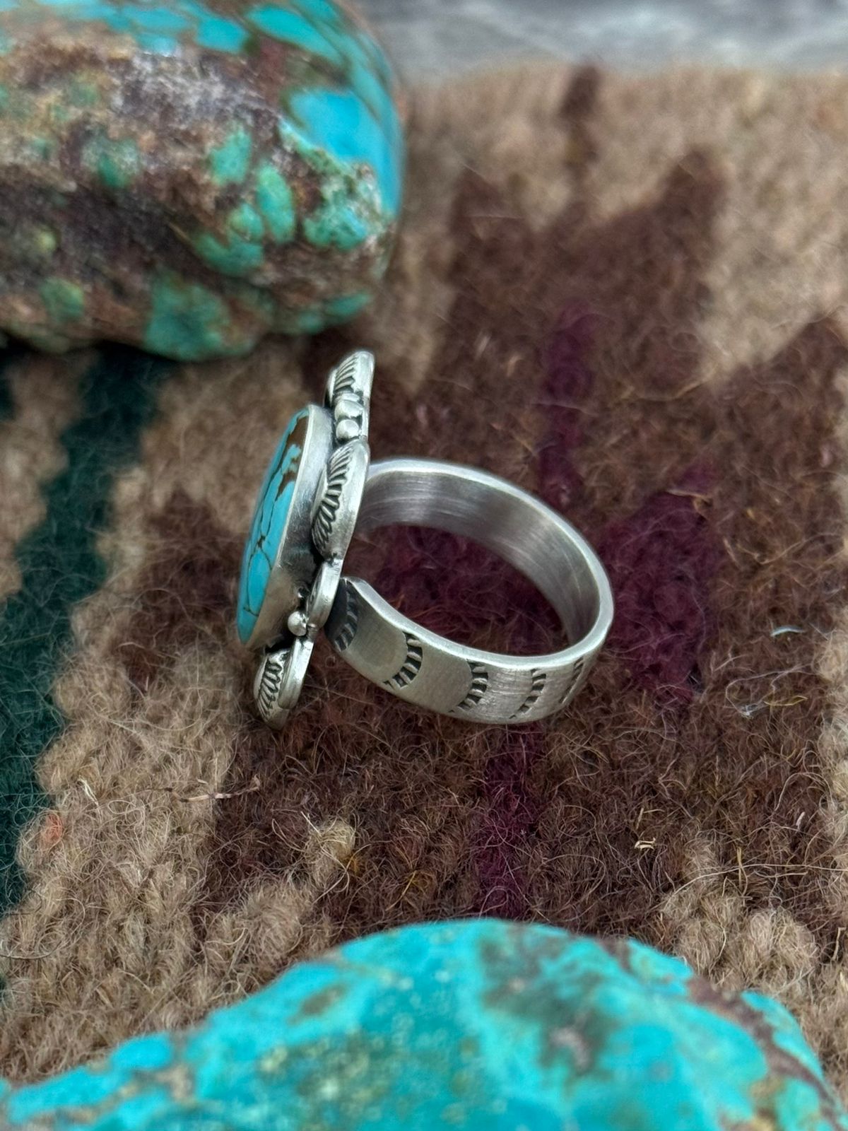 Handmade Sterling Silver Number 8 Turquoise Adjustable Ring "Singed Nizhoni"