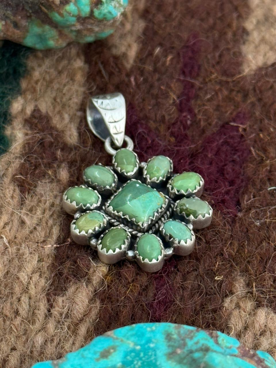 Handmade Sterling Silver Kingman Turquoise Pendant "Signed Nizhoni"