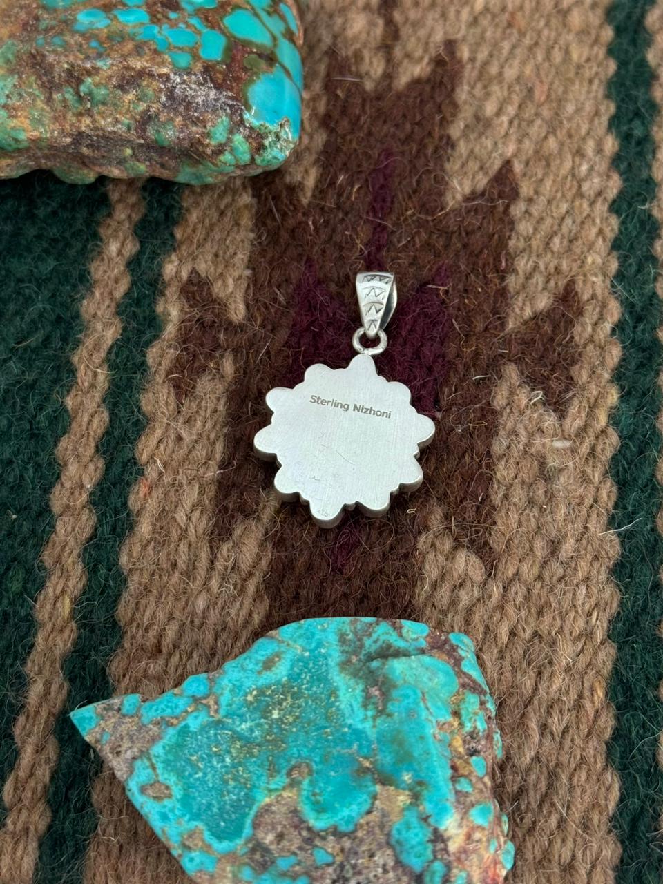 Handmade Sterling Silver Kingman Turquoise Pendant "Signed Nizhoni"