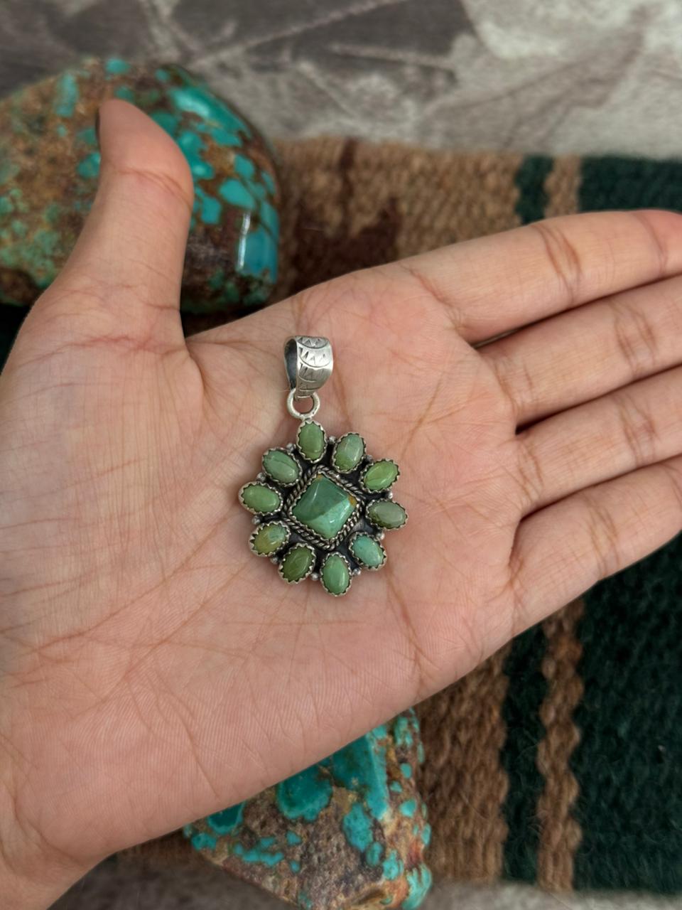 Handmade Sterling Silver Kingman Turquoise Pendant "Signed Nizhoni"