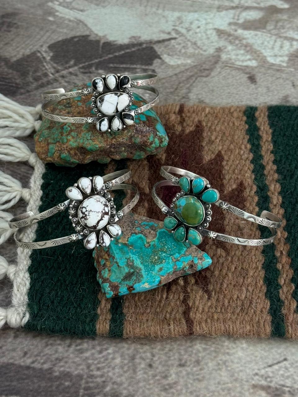 Handmade Sterling Silver Multi Stone Cuff Bracelet "Signed Nizhoni"