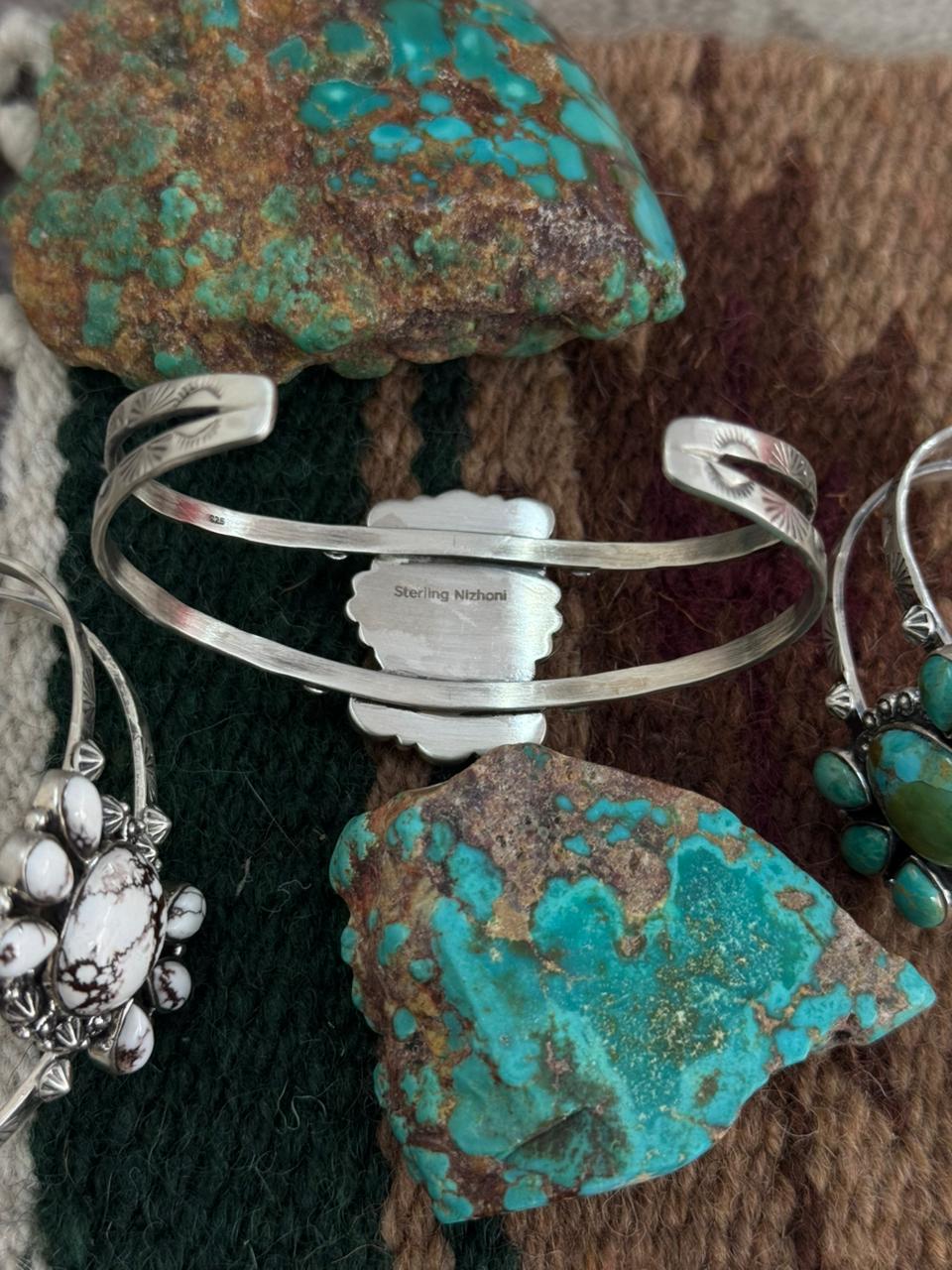 Handmade Sterling Silver Multi Stone Cuff Bracelet "Signed Nizhoni"