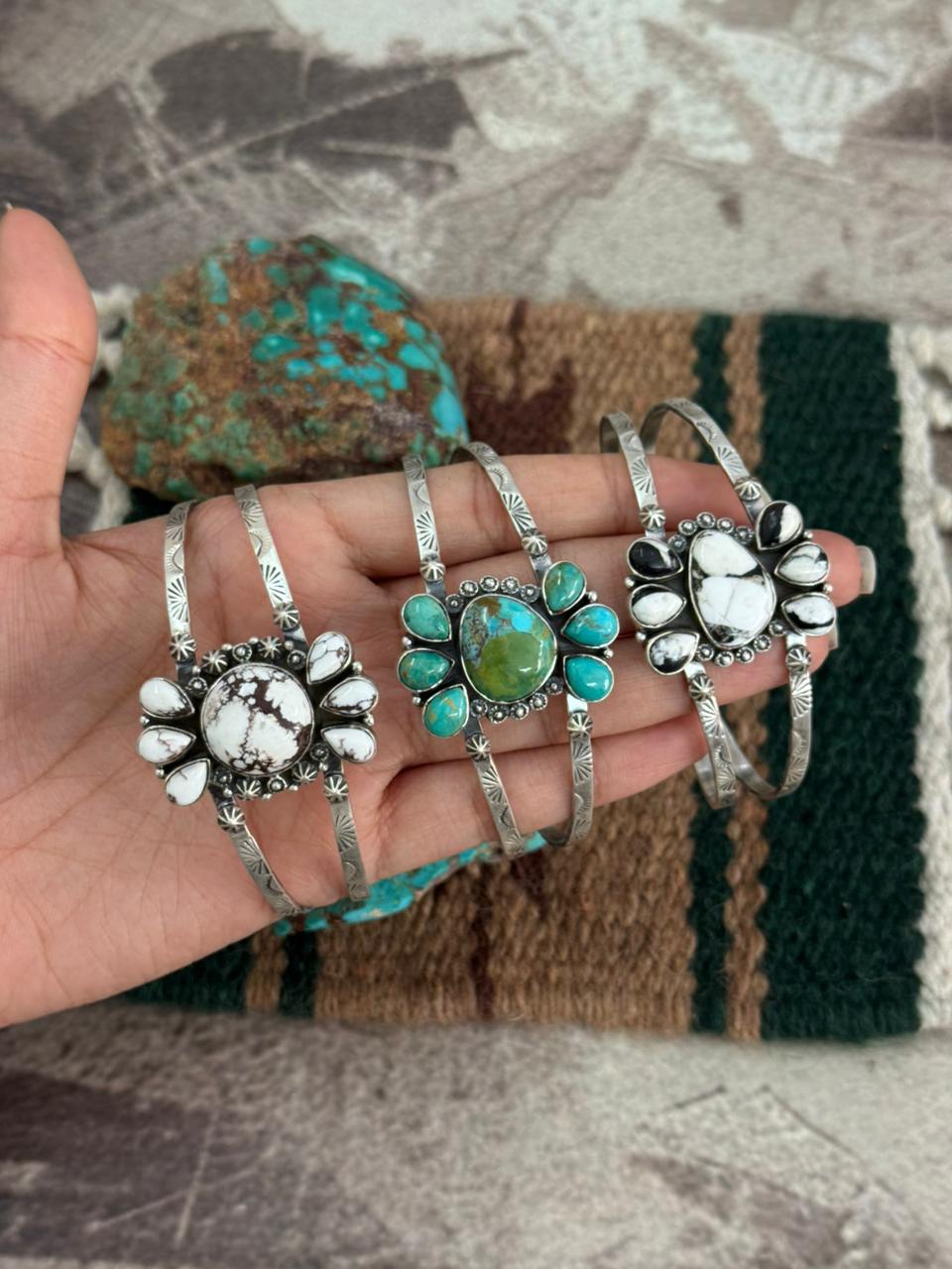 Handmade Sterling Silver Multi Stone Cuff Bracelet "Signed Nizhoni"