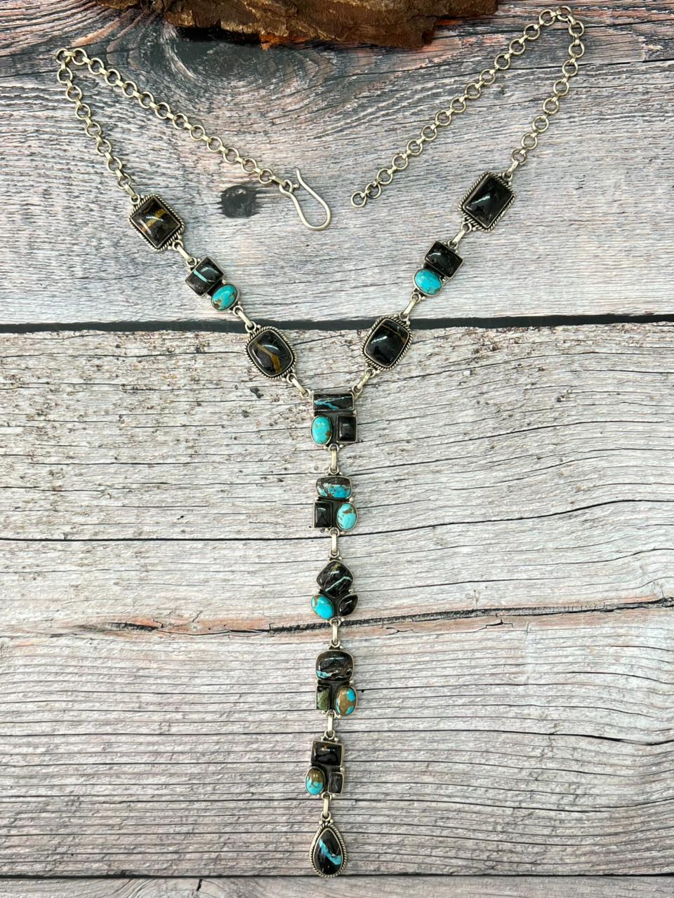 Handmade Sterling Silver Blackjack with Number 8 Lariat Necklace "Signed Nizhoni"