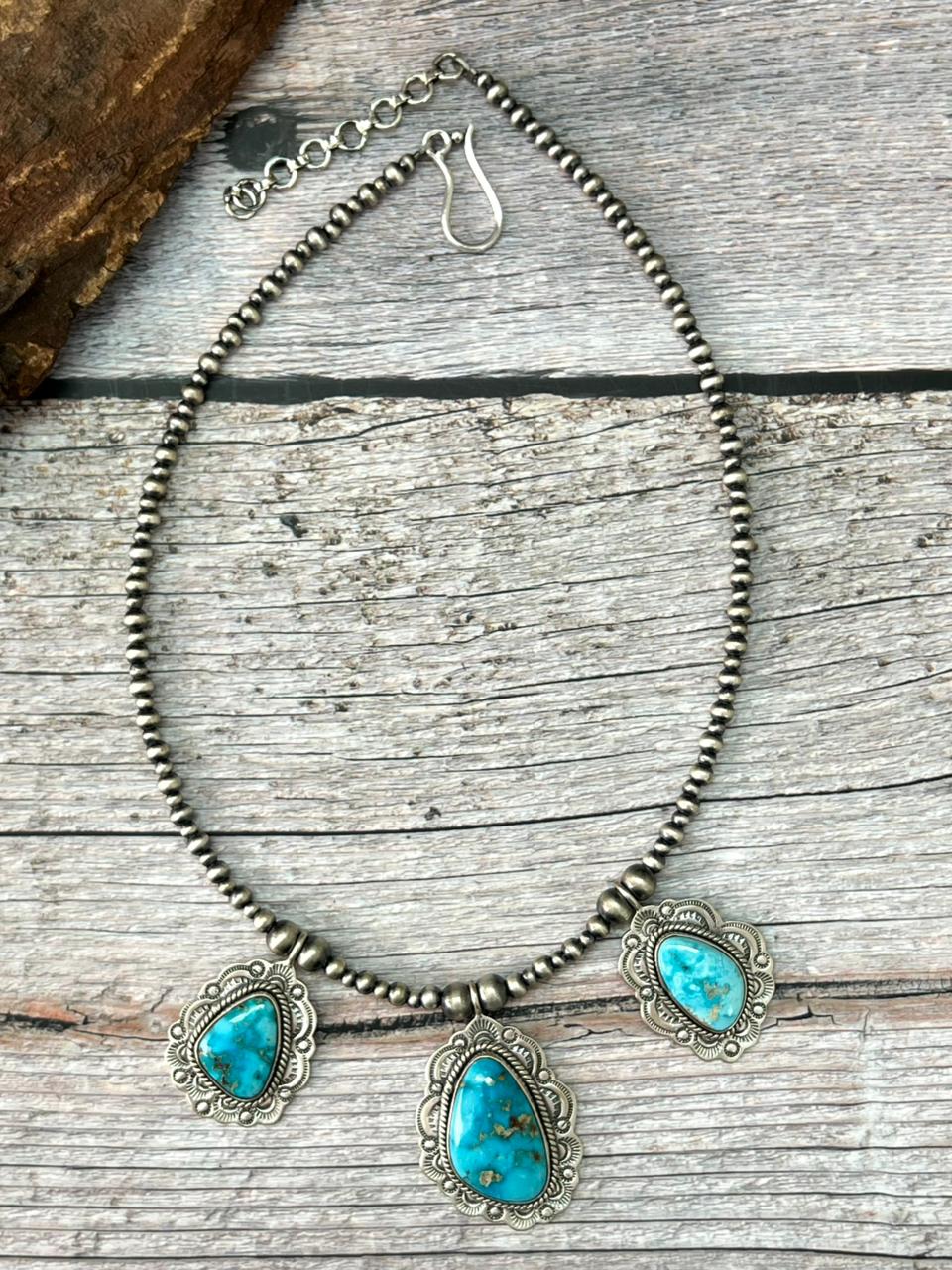 Handmade Sterling Silver Beaded Sierra Bella Necklace "Signed Nizhoni"