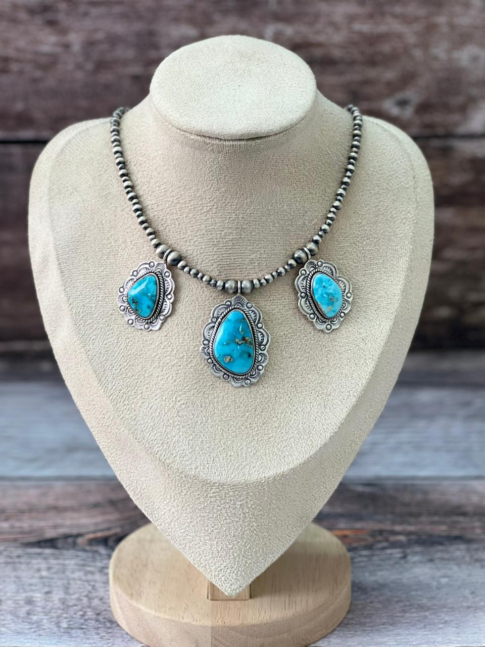 Handmade Sterling Silver Beaded Sierra Bella Necklace "Signed Nizhoni"