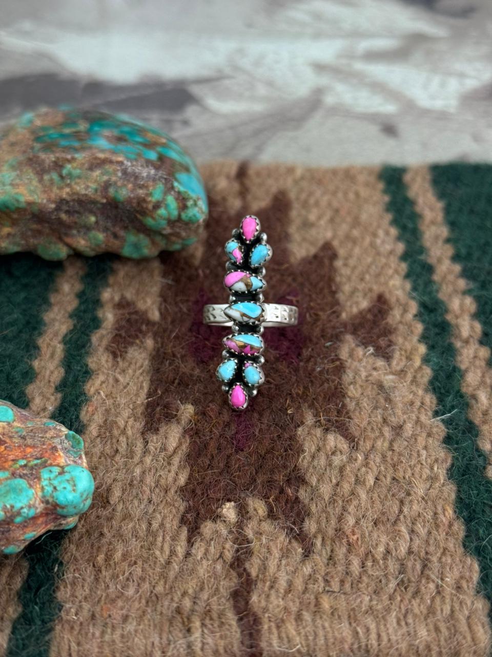 Handmade Sterling Silver Cotton Candy Adjustable Ring "Singed Nizhoni"