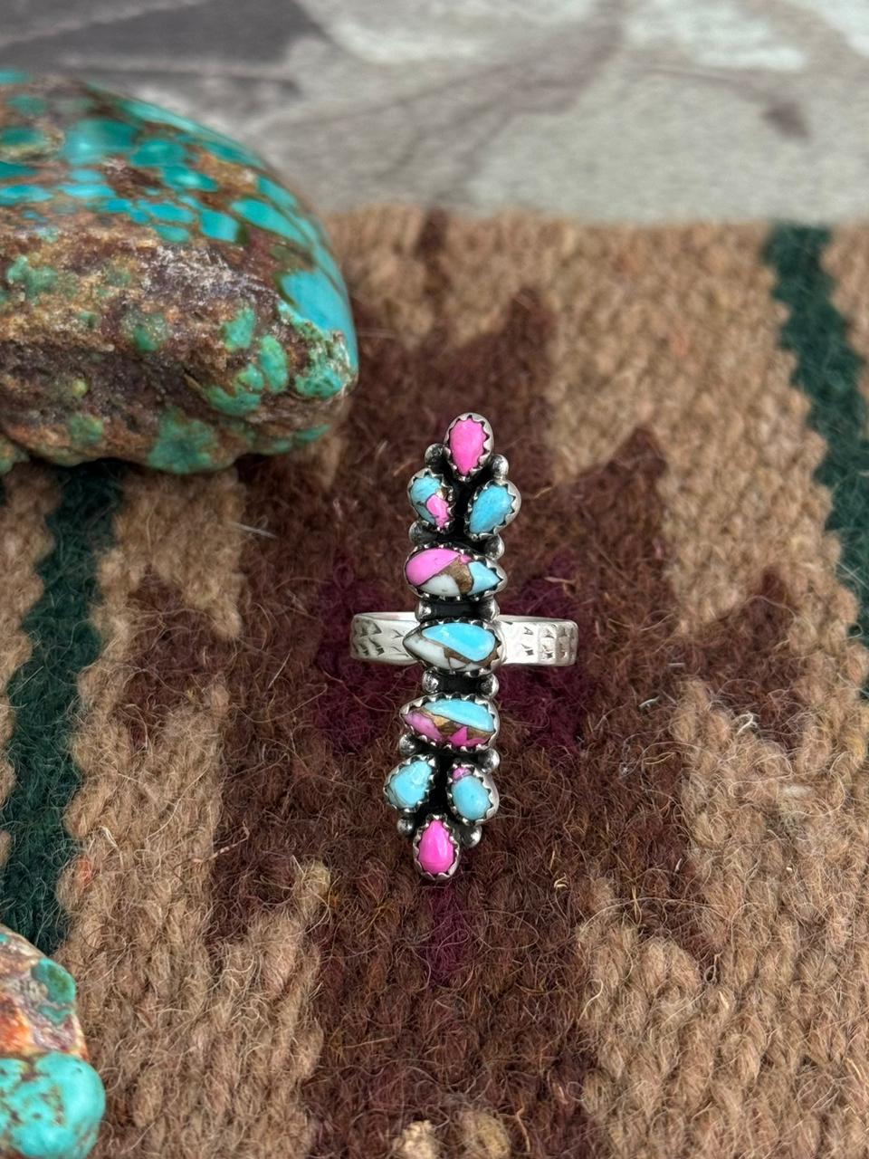 Handmade Sterling Silver Cotton Candy Adjustable Ring "Singed Nizhoni"