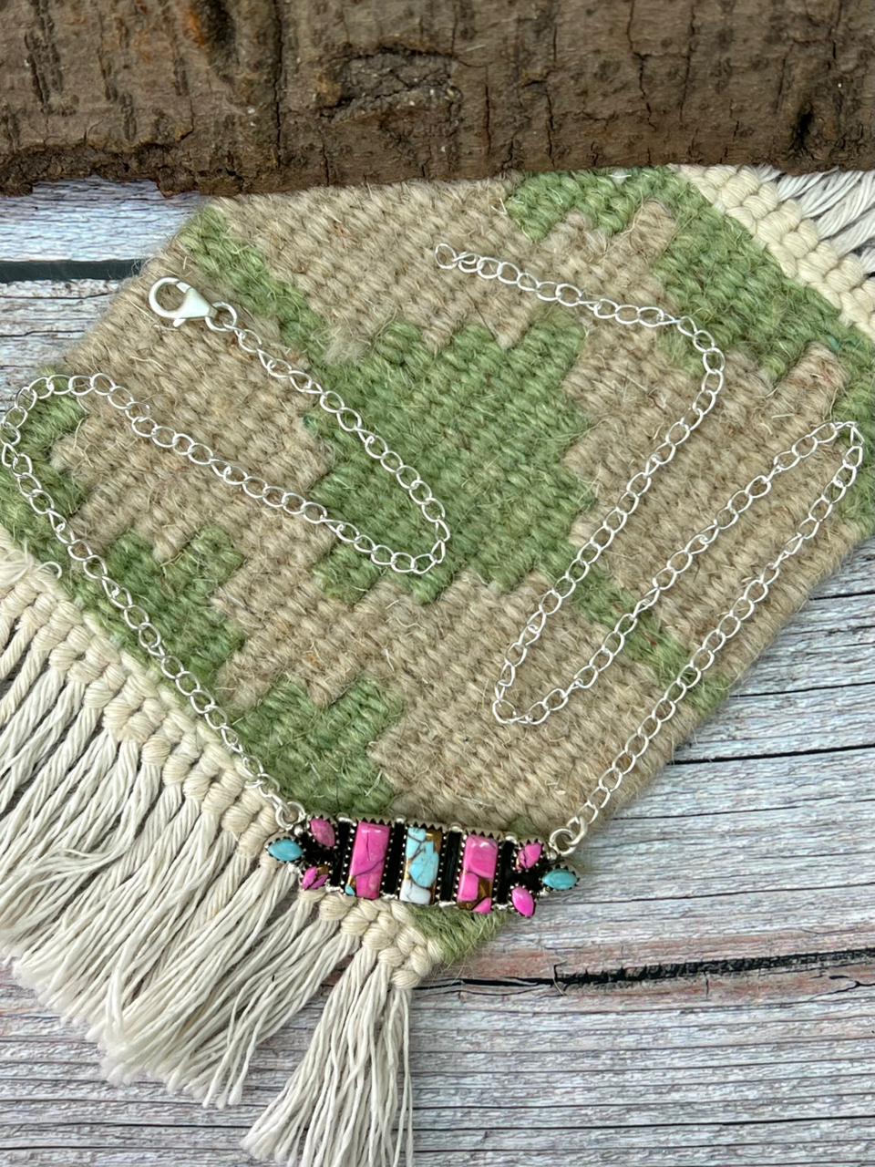 Handmade Sterling Silver Cotton Candy Bar Necklace "Signed Nizhoni"