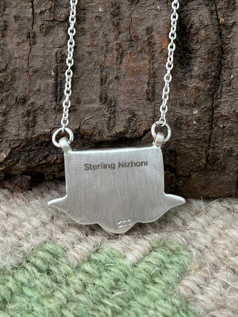 Handmade Sterling Silver White Buffalo Necklace "Signed Nizhoni"