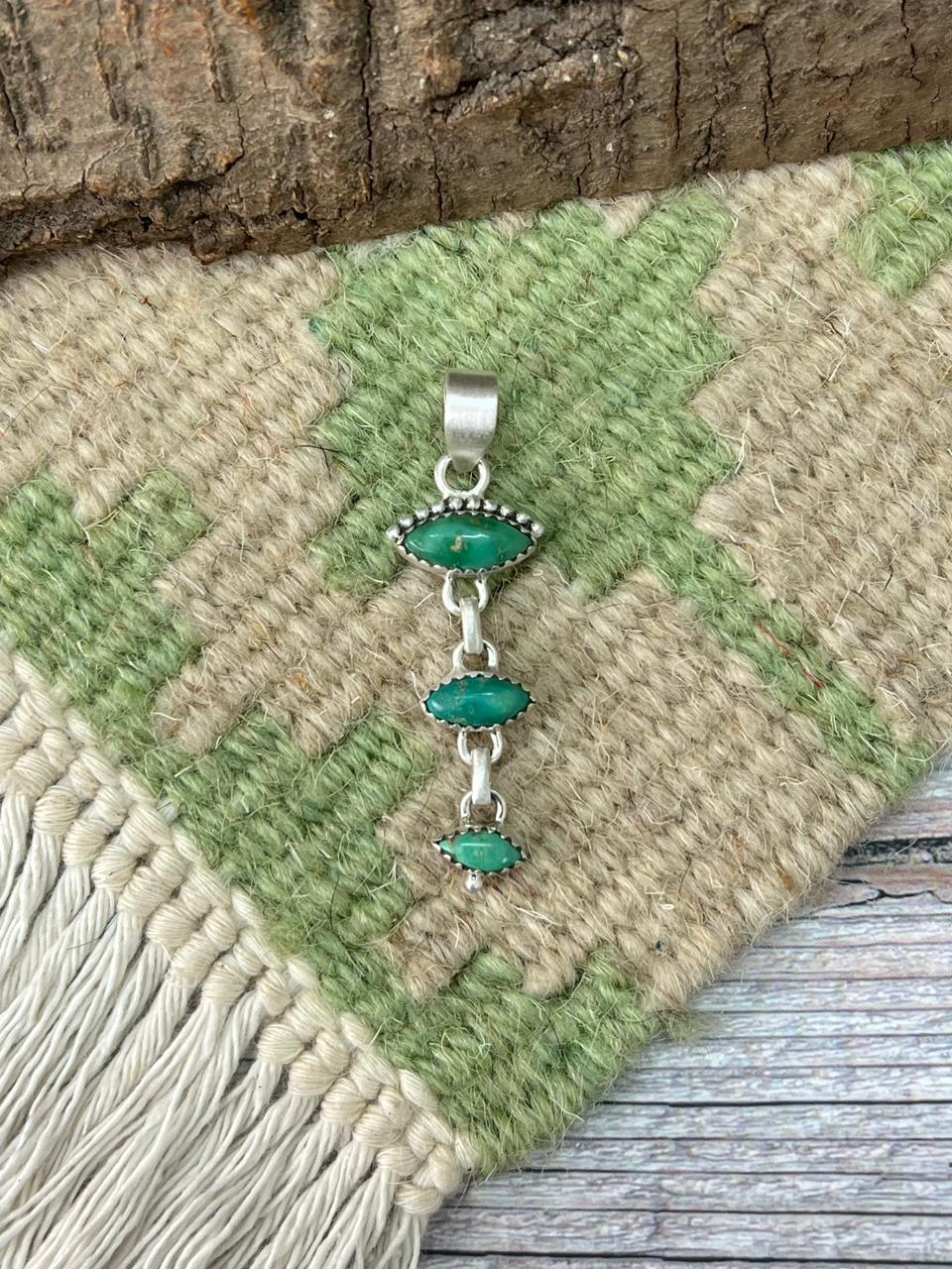 Handmade Sterling Silver Emerald Valley Pendant "Signed Nizhoni"