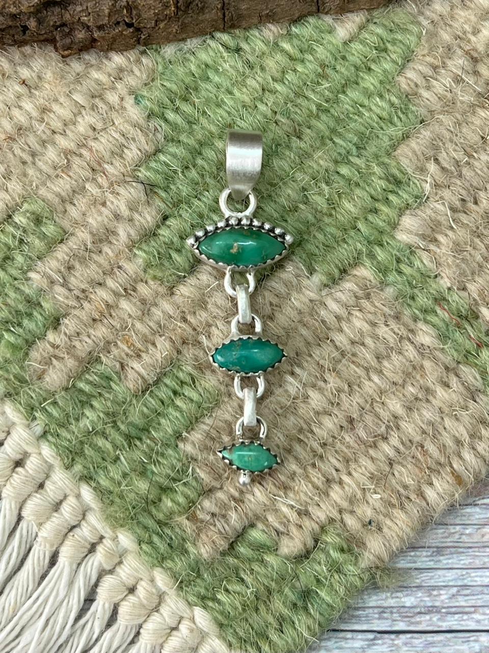 Handmade Sterling Silver Emerald Valley Pendant "Signed Nizhoni"