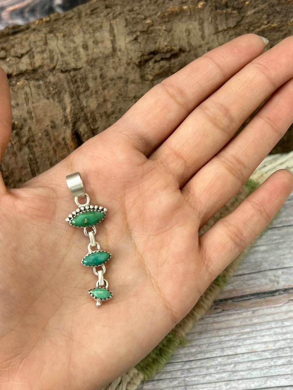 Handmade Sterling Silver Emerald Valley Pendant "Signed Nizhoni"