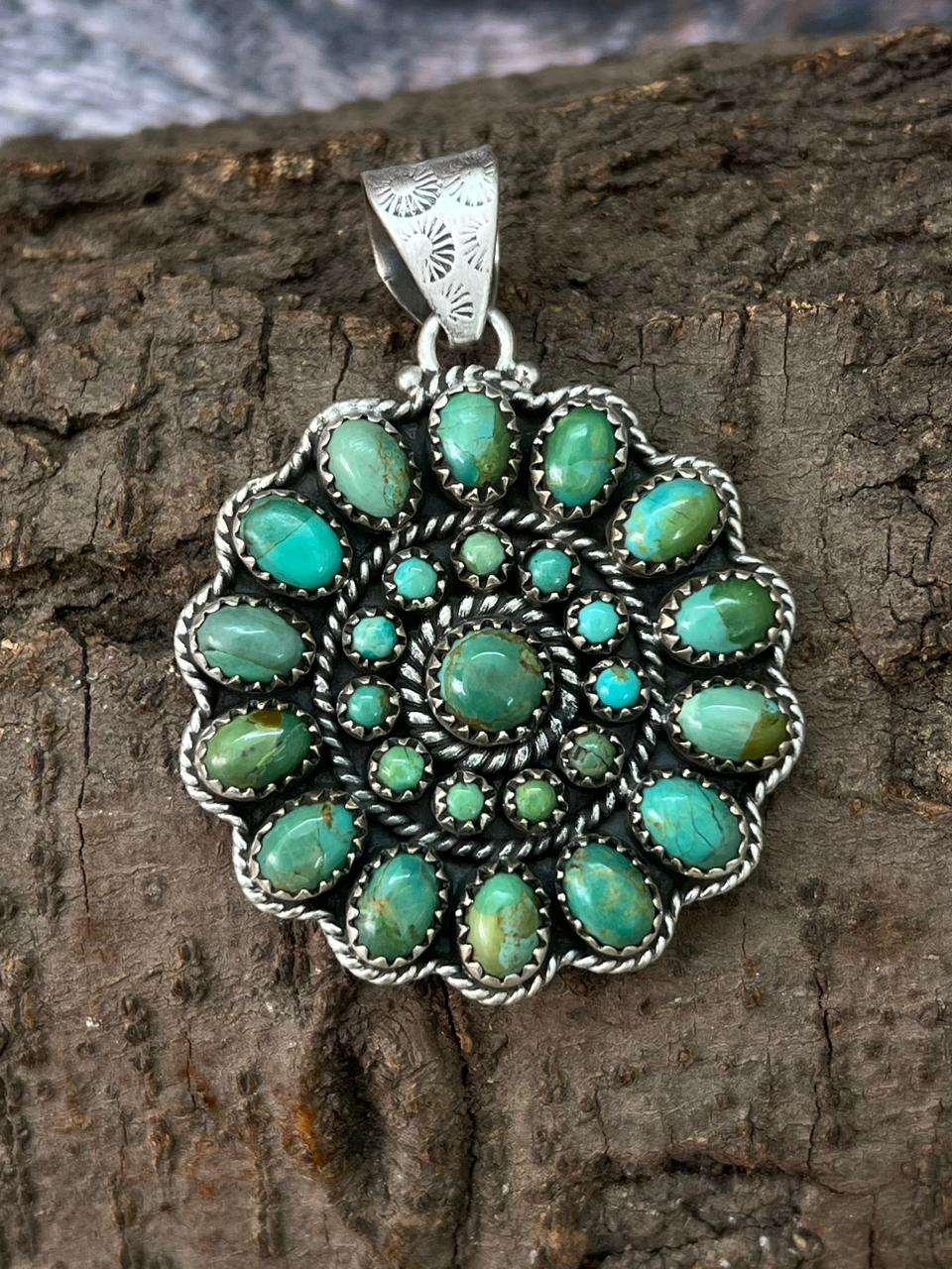 Handmade Sterling Silver Kingman Turquoise Pendant "Signed Nizhoni"
