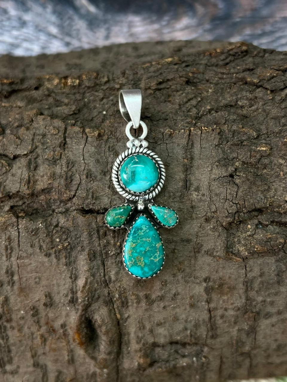Handmade Sterling Silver Kingman Turquoise Pendant "Signed Nizhoni"