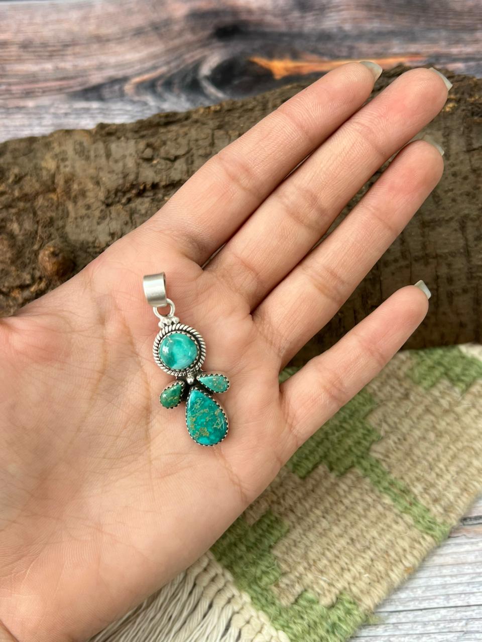 Handmade Sterling Silver Kingman Turquoise Pendant "Signed Nizhoni"