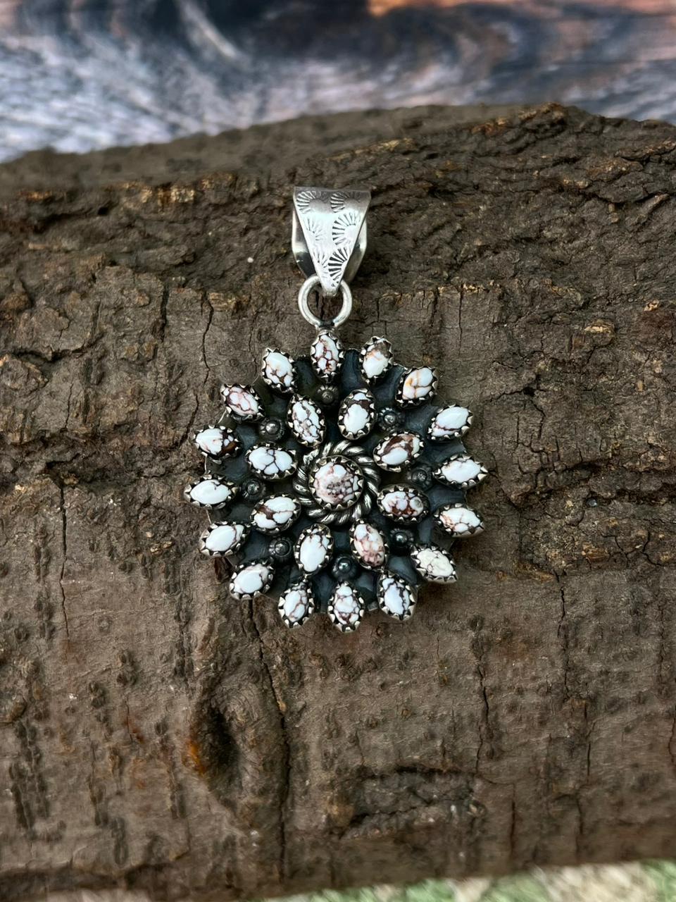 Handmade Sterling Silver Wildhorse Magnesite Pendant "Signed Nizhoni"