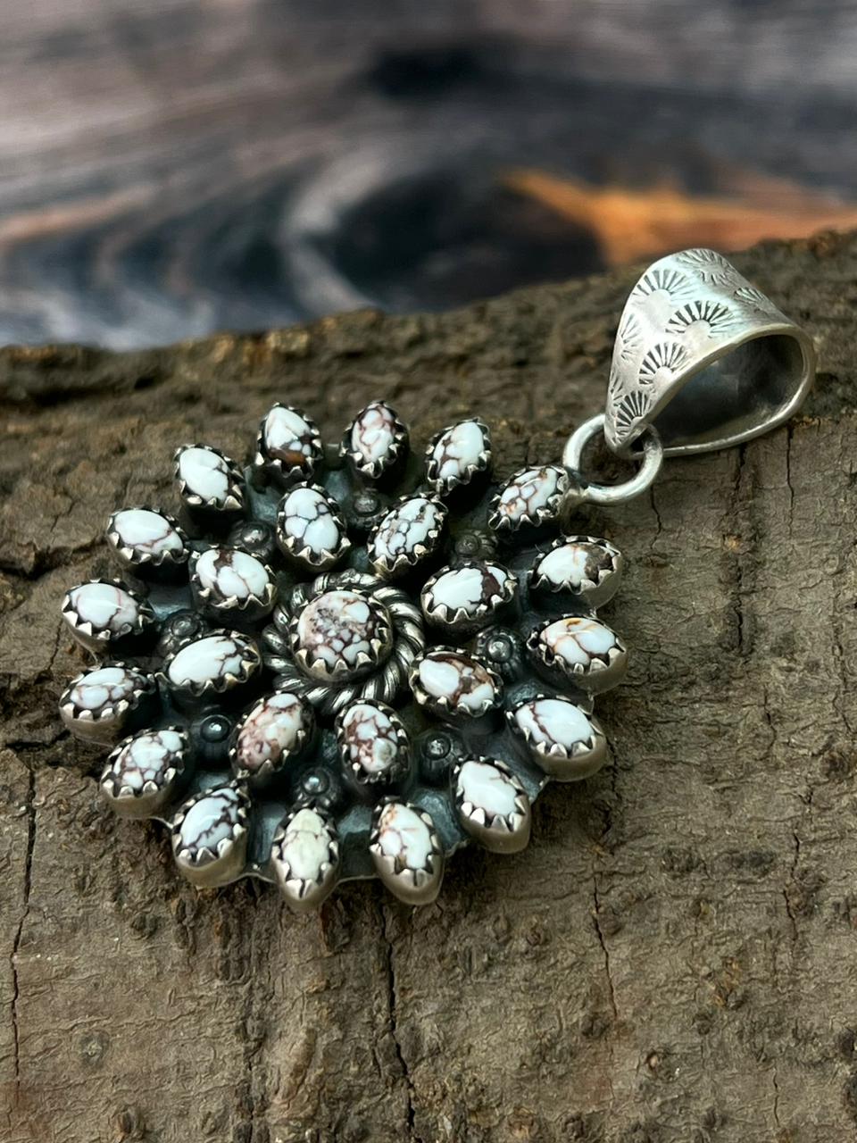 Handmade Sterling Silver Wildhorse Magnesite Pendant "Signed Nizhoni"