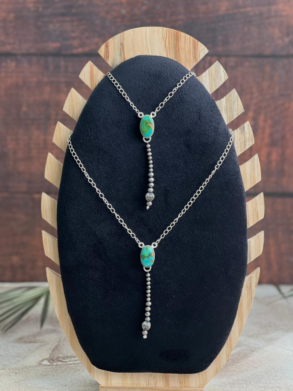 Handmade Sterling Silver Beaded Sonoran Mountain Turquoise Necklace "Signed Nizhoni"
