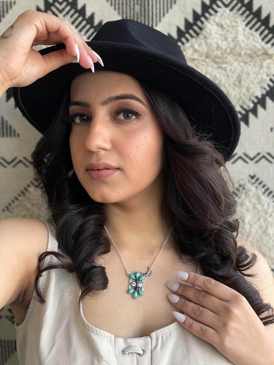 Handmade Sterling Silver Kingman with Wildhorse, Black Onyx Necklace "Signed Nizhoni"