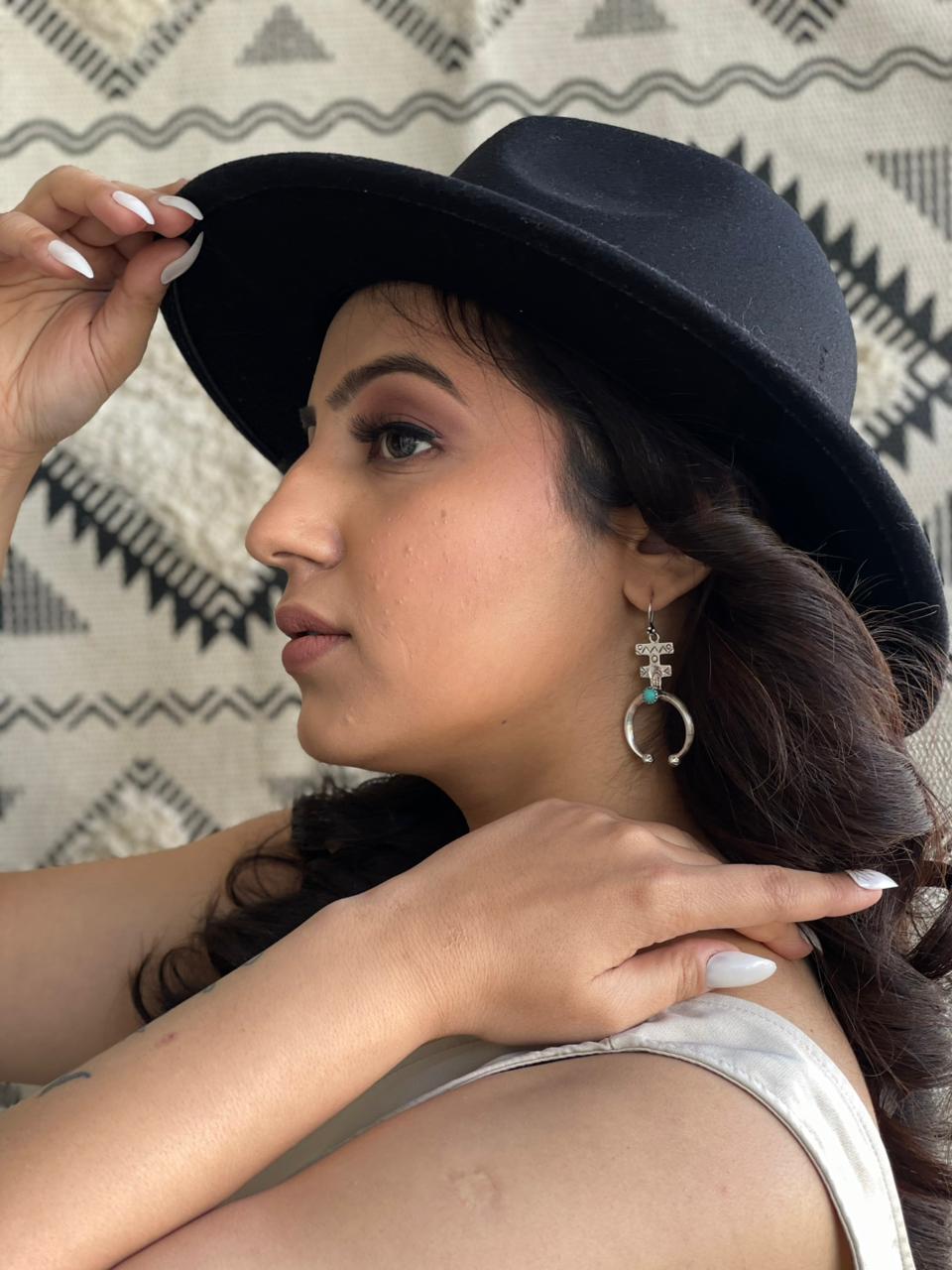 Handmade Sterling Silver Kingman Turquoise Hook Dangle Earrings "Signed Nizhoni"