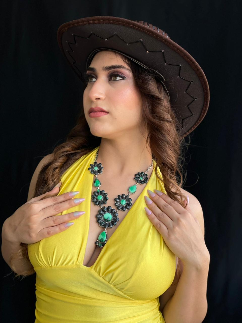 Handmade Sterling Silver Emerald Rose Necklace "Signed Nizhoni"