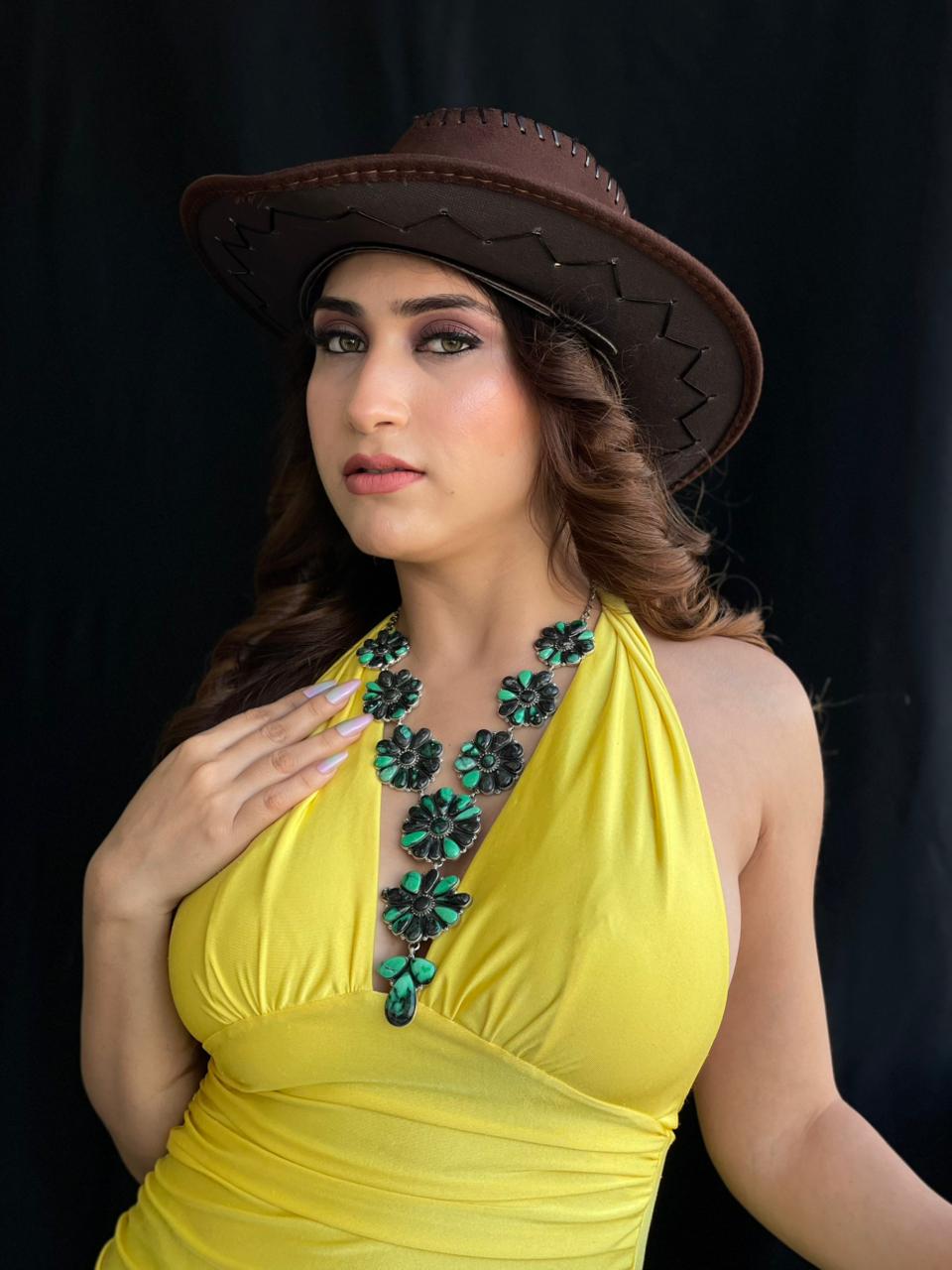 Handmade Sterling Silver Emerald Rose Necklace "Signed Nizhoni"