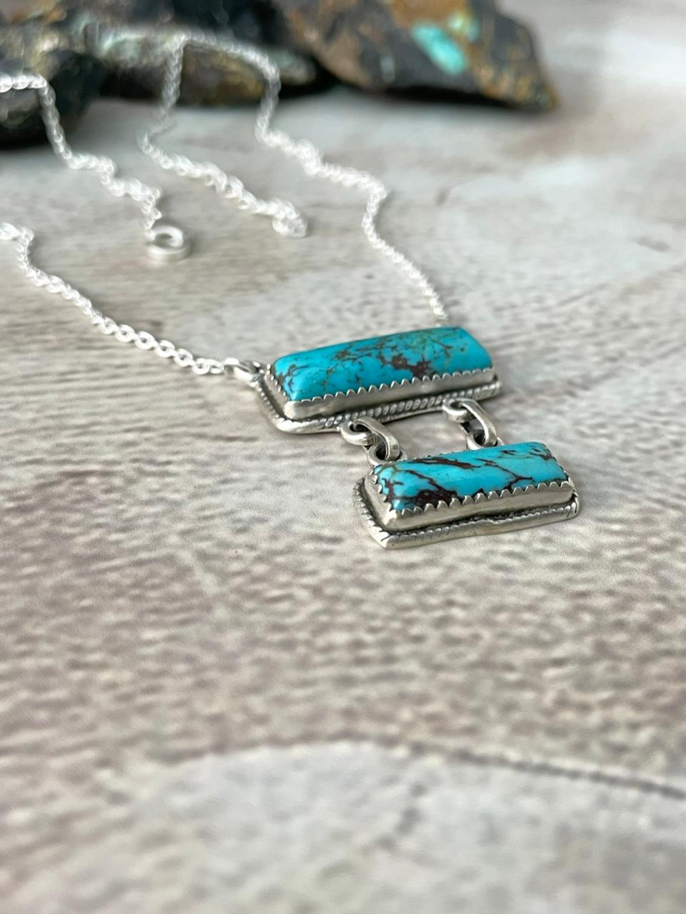 Handmade Sterling Silver Kingman Turquoise Necklace "Signed Nizhoni"