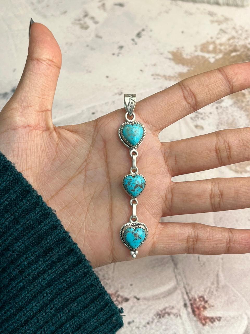 Handmade Sterling Silver Arizona Turquoise Pendant "Signed Nizhoni"