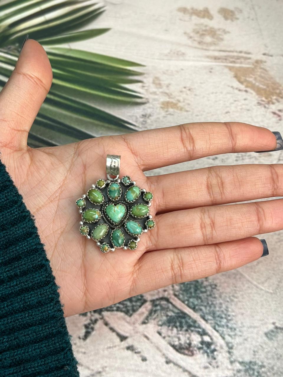 Handmade Sterling Silver Kingman Turquoise Pendant "Signed Nizhoni"