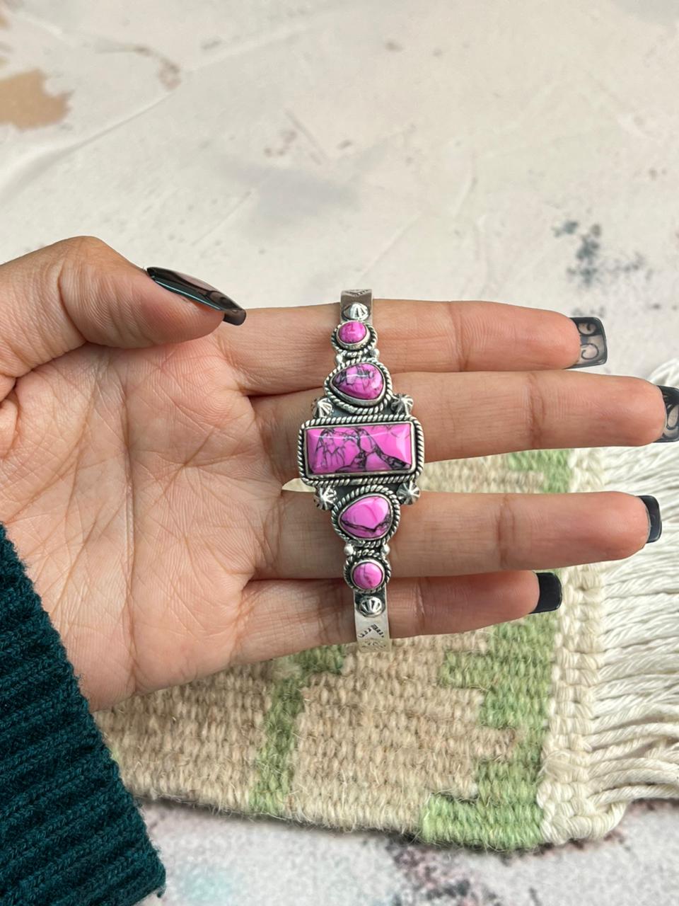 Handmade Sterling Silver Cherry Blossom Cuff Bracelet "Signed Nizhoni"