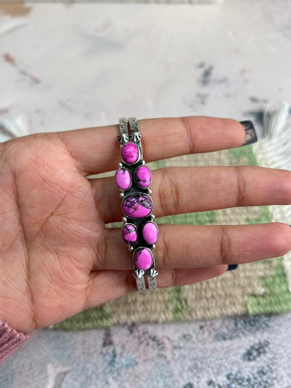 Handmade Sterling Silver Cherry Blossom Cuff Bracelet "Signed Nizhoni"