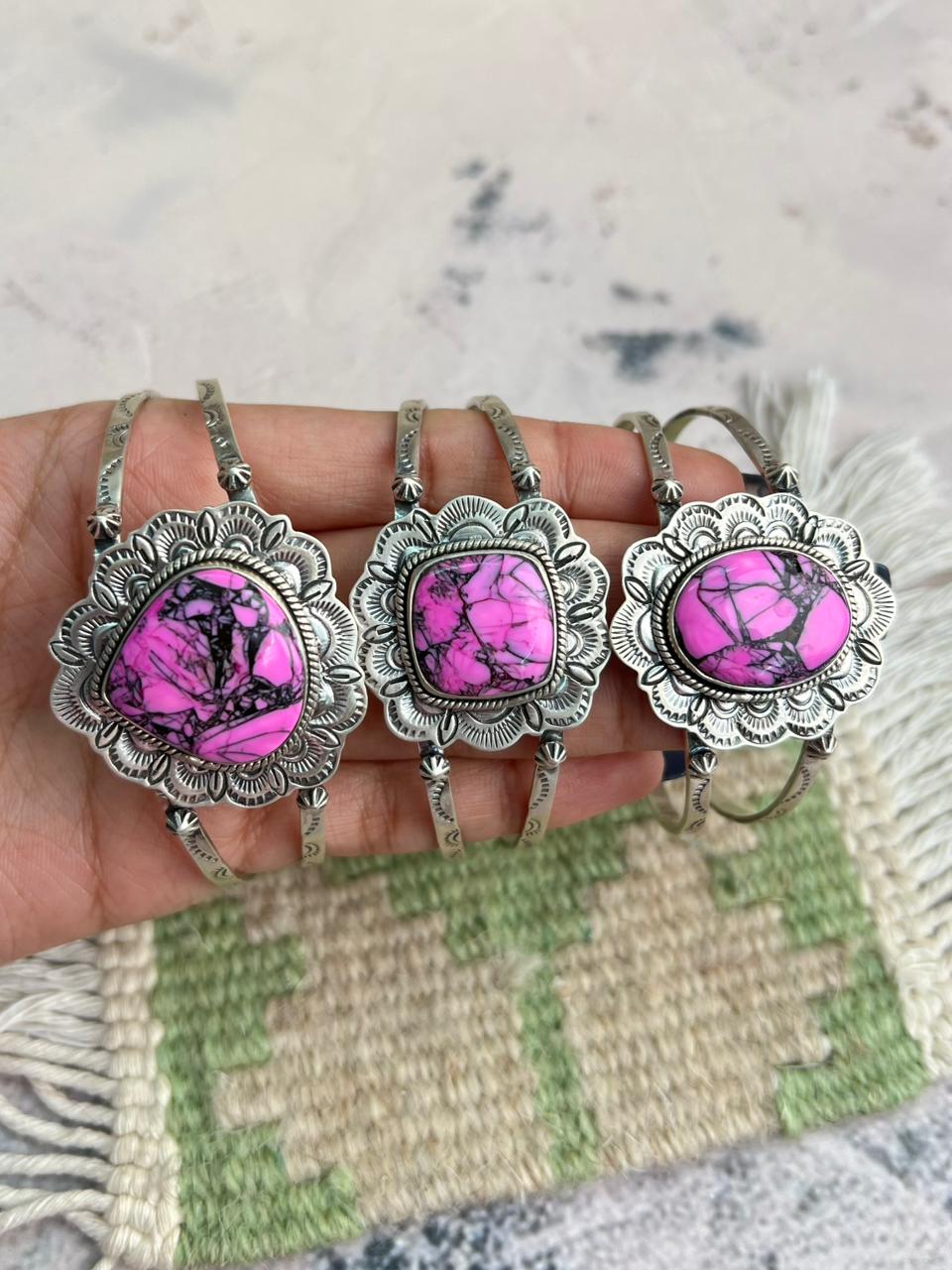 Handmade Sterling Silver Cherry Blossom Cuff Bracelet "Signed Nizhoni"