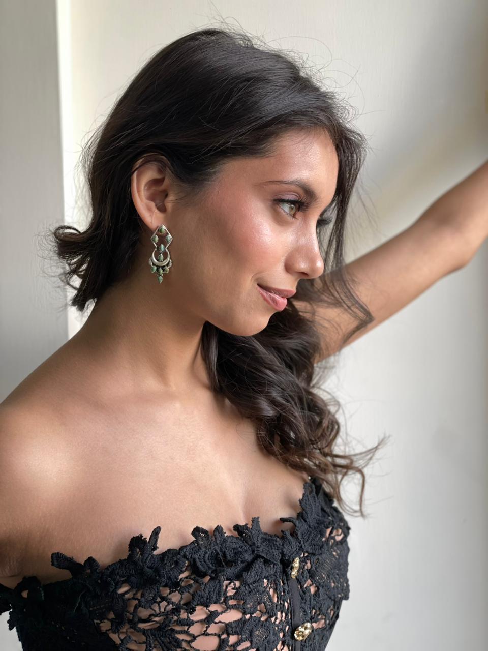 Handmade Sterling Silver Kingman Turquoise Post Dangle Earrings "Signed Nizhoni"