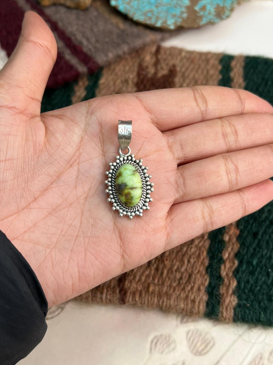 Handmade Sterling Silver Palomino Turquoise Pendant "Signed Nizhoni"