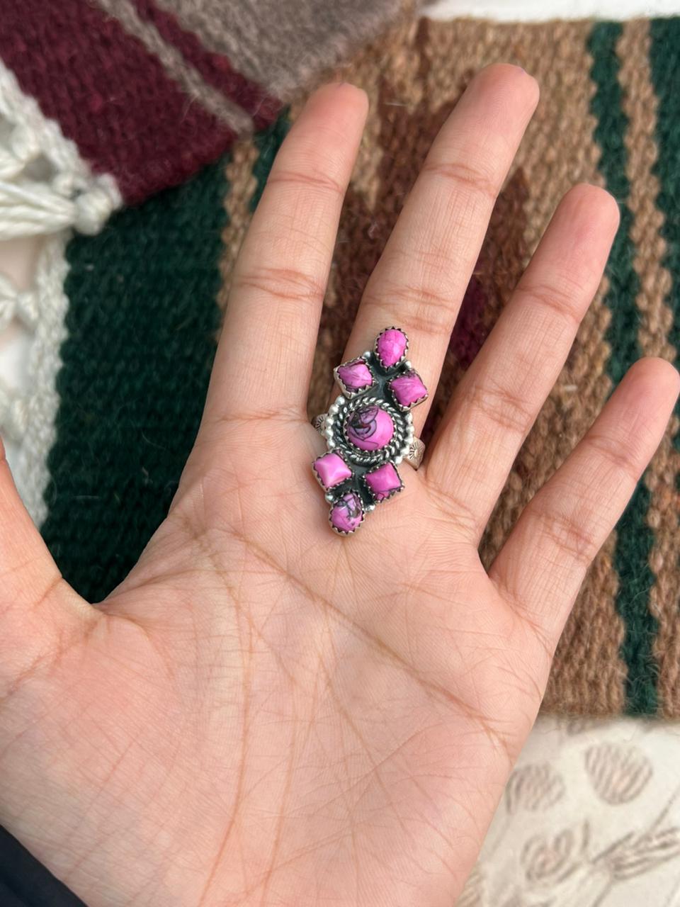 Handmade Sterling Silver Cherry Blossom Adjustable Ring "Signed Nizhoni"