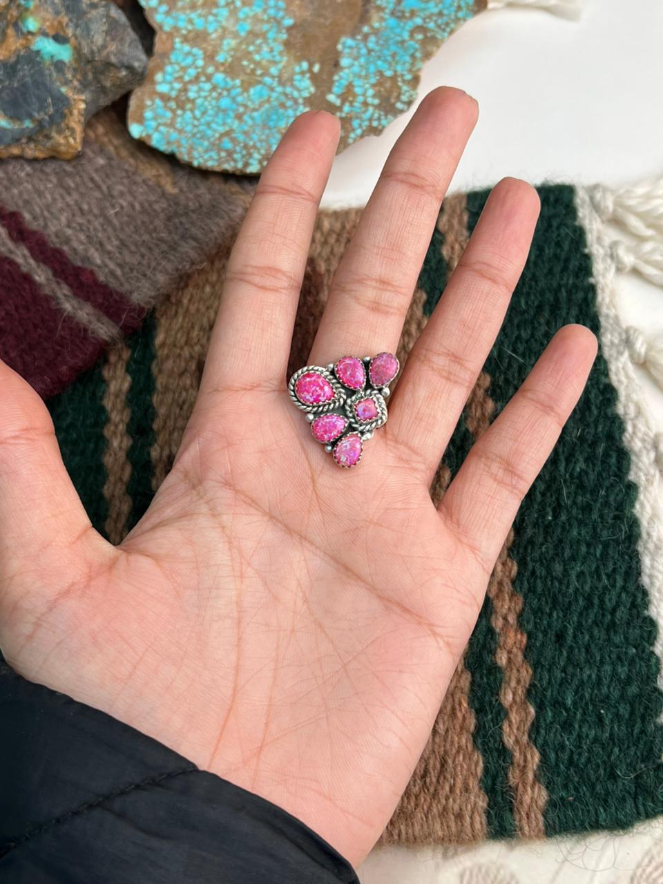 Handmade Sterling Silver Hot Pink Adjustable Ring "Signed Nizhoni"