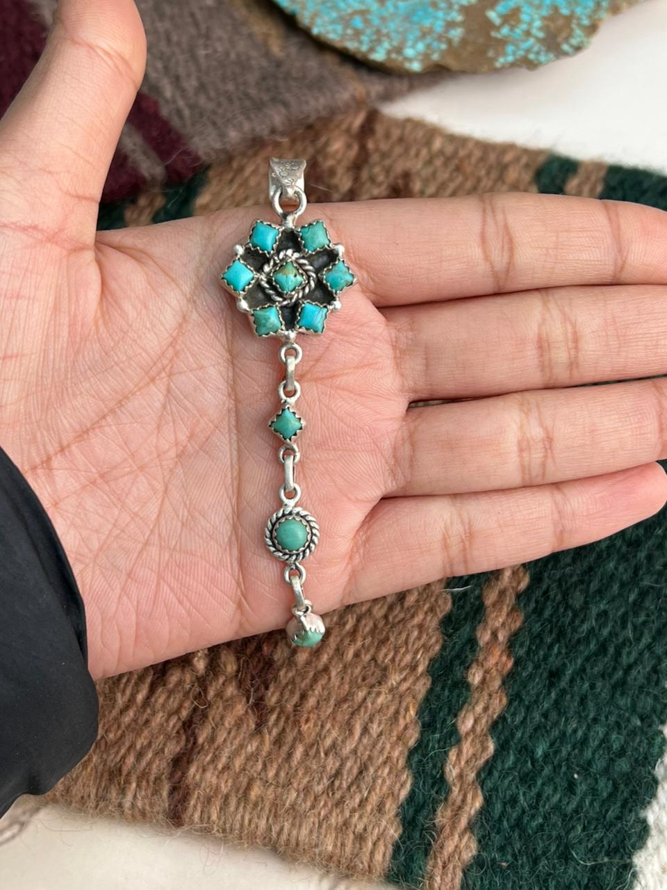 Handmade Sterling Silver Kingman Turquoise Pendant "Signed Nizhoni"