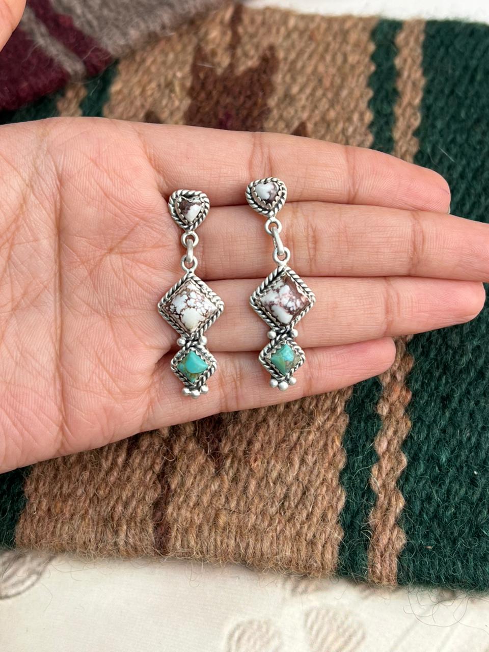 Handmade Sterling Silver Kingman with Wildhorse Post Studs Earrings "Signed Nizhoni"