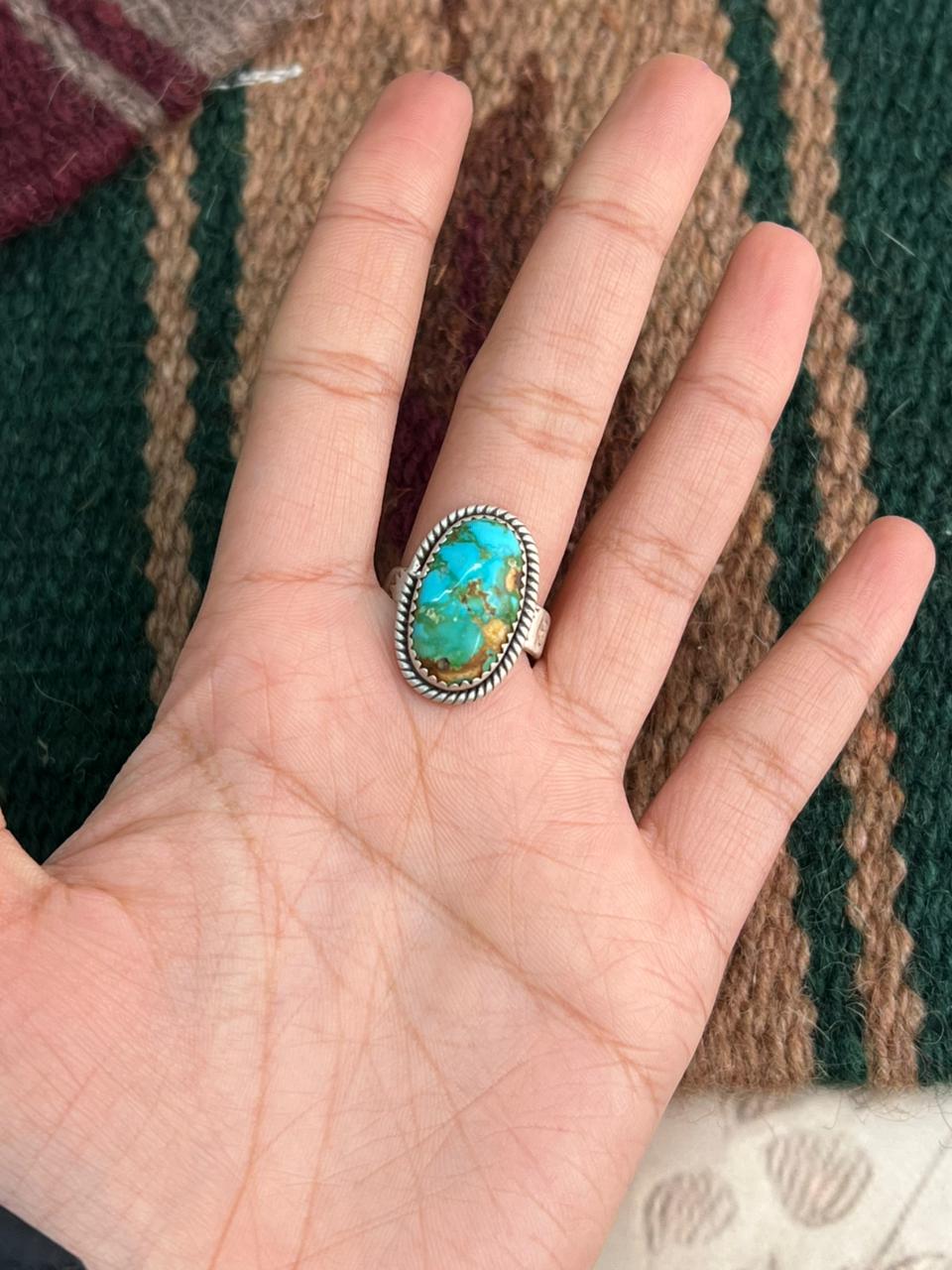 Handmade Sterling Silver Sonoran Mountain Turquoise Adjustable Ring "Signed Nizhoni"