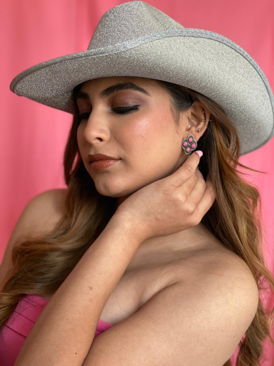 Handmade Sterling Silver Hot Pink Post Studs Earrings "Signed Nizhoni"