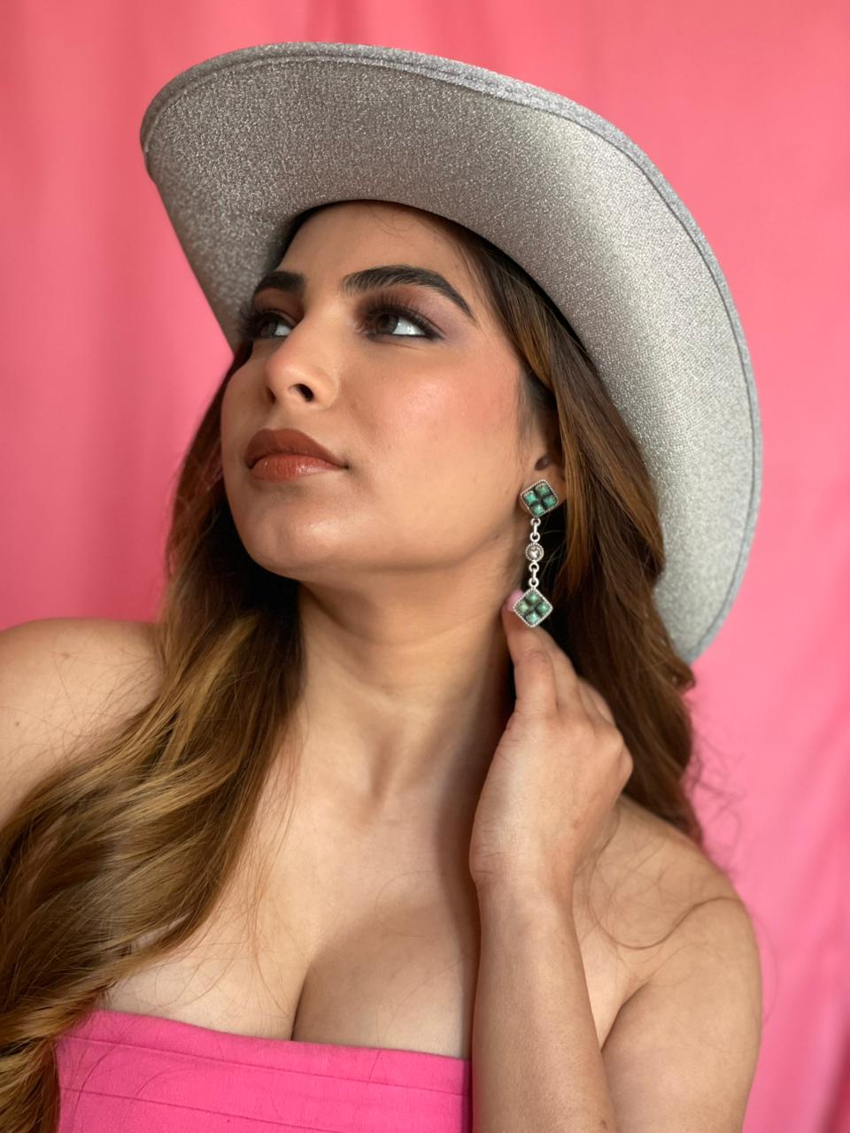 Handmade Sterling Silver Kingman Turquoise Post Dangle Earrings "Signed Nizhoni"