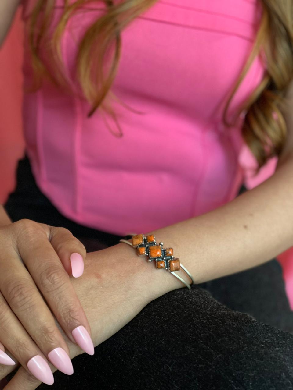 Handmade Sterling Silver Orange Mojave Cuff Bracelet "Signed Nizhoni"