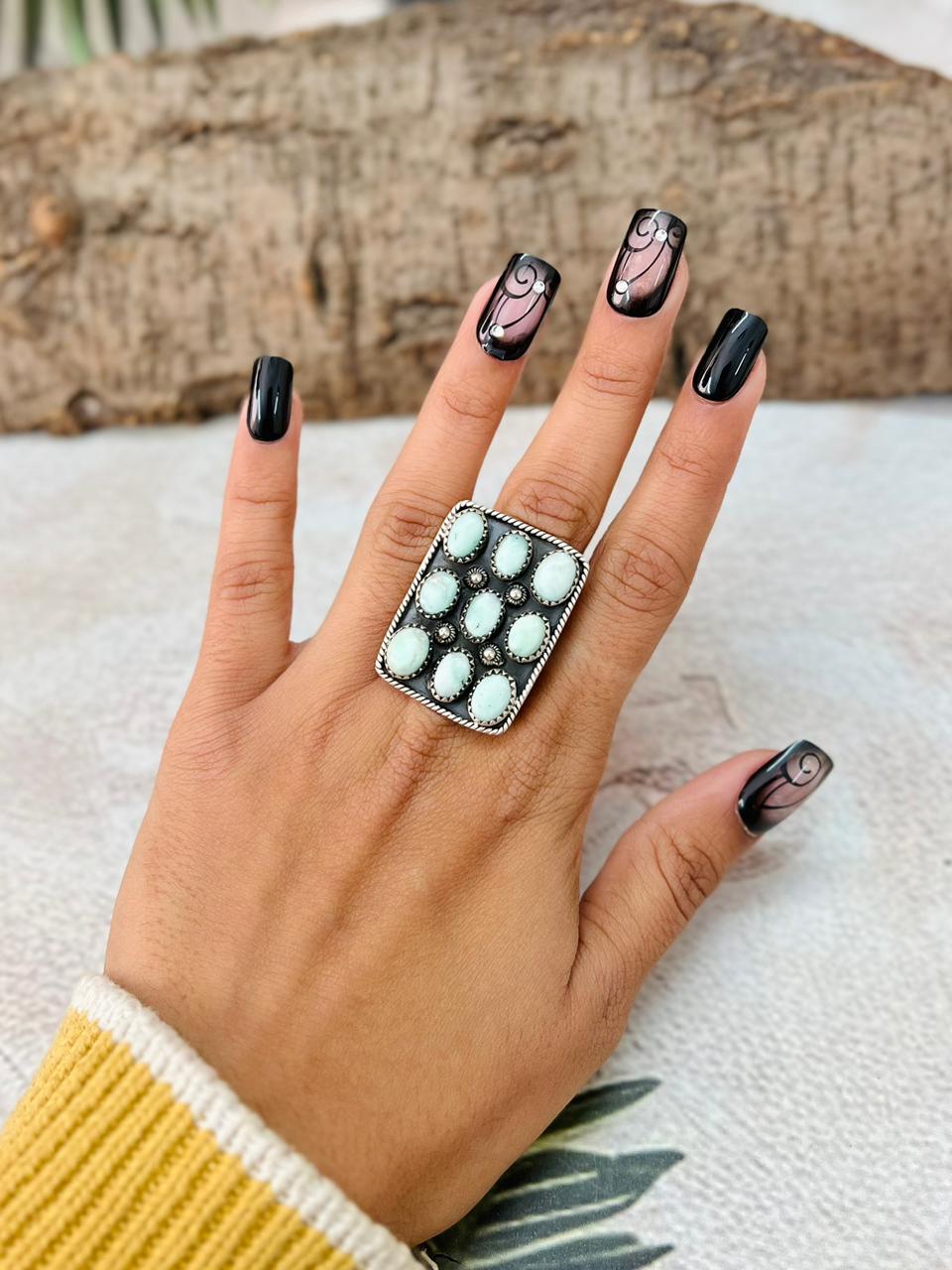 Handmade Sterling Silver Paloma Turquoise Adjustable Ring "Signed Nizhoni"